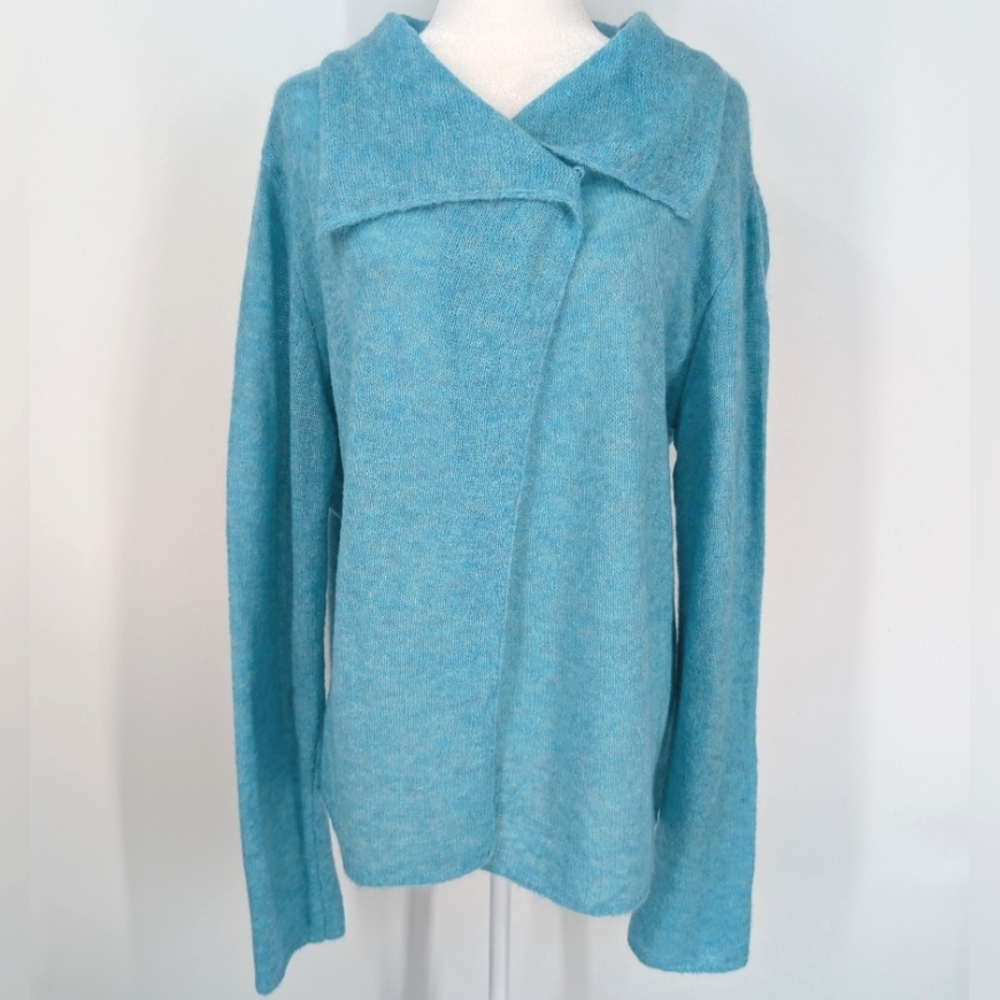 Eileen Fisher Italian Yarn Wool Mohair Teal Blue Cardigan Sweater Small NWOT